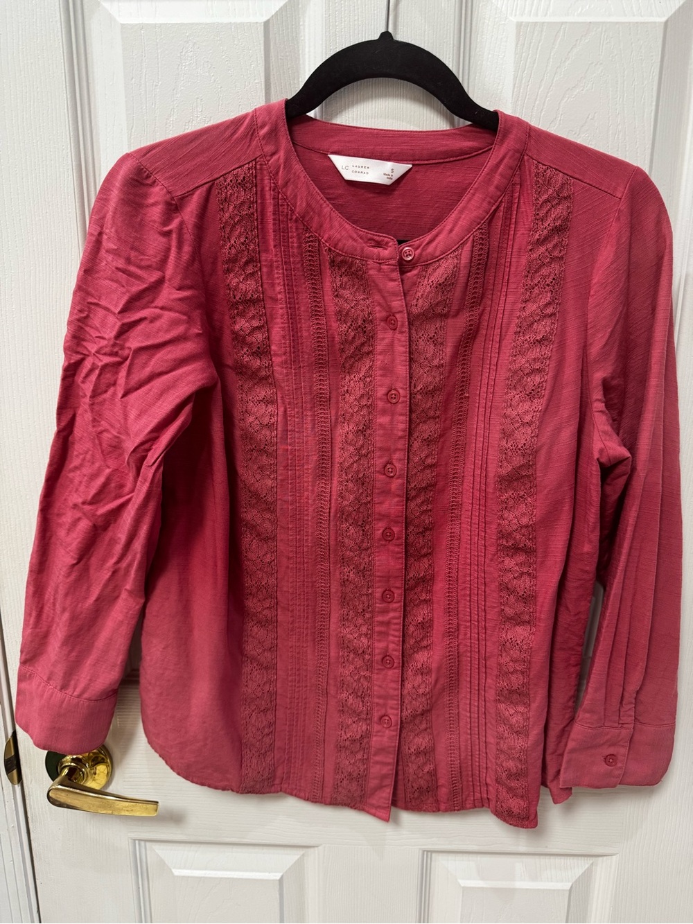 LC Lauren Conrad Rose Button-Front Lace Panel Blouse
